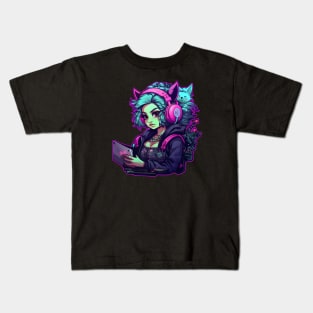 Neon gamer girl Kids T-Shirt